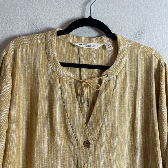 Isaac Mizrahi Live Bridgehampton Womens Plus 2X Mustard Striped Linen Tunic Top - Picture 6 of 9